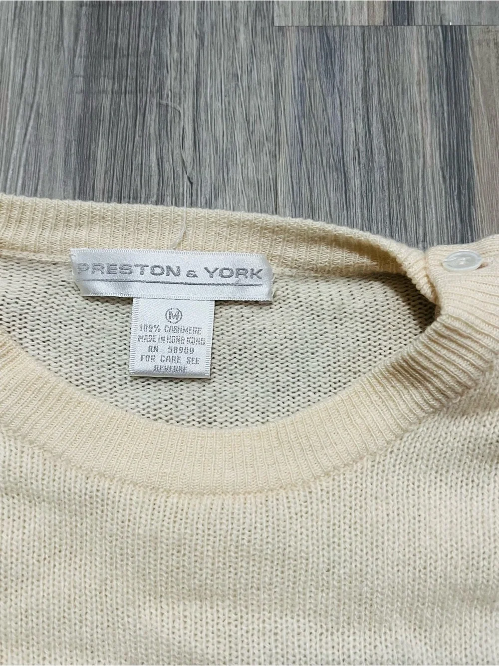 Vintage 90s Cream Ivory 100% Cashmere Sweater with Shoulder Pads